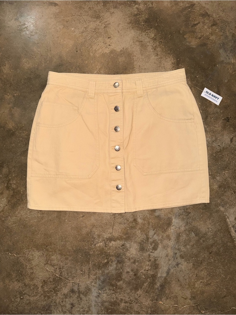 Old Navy Khaki Button Front Mini Skirt Size 8 Utility Cotton Pockets NWT